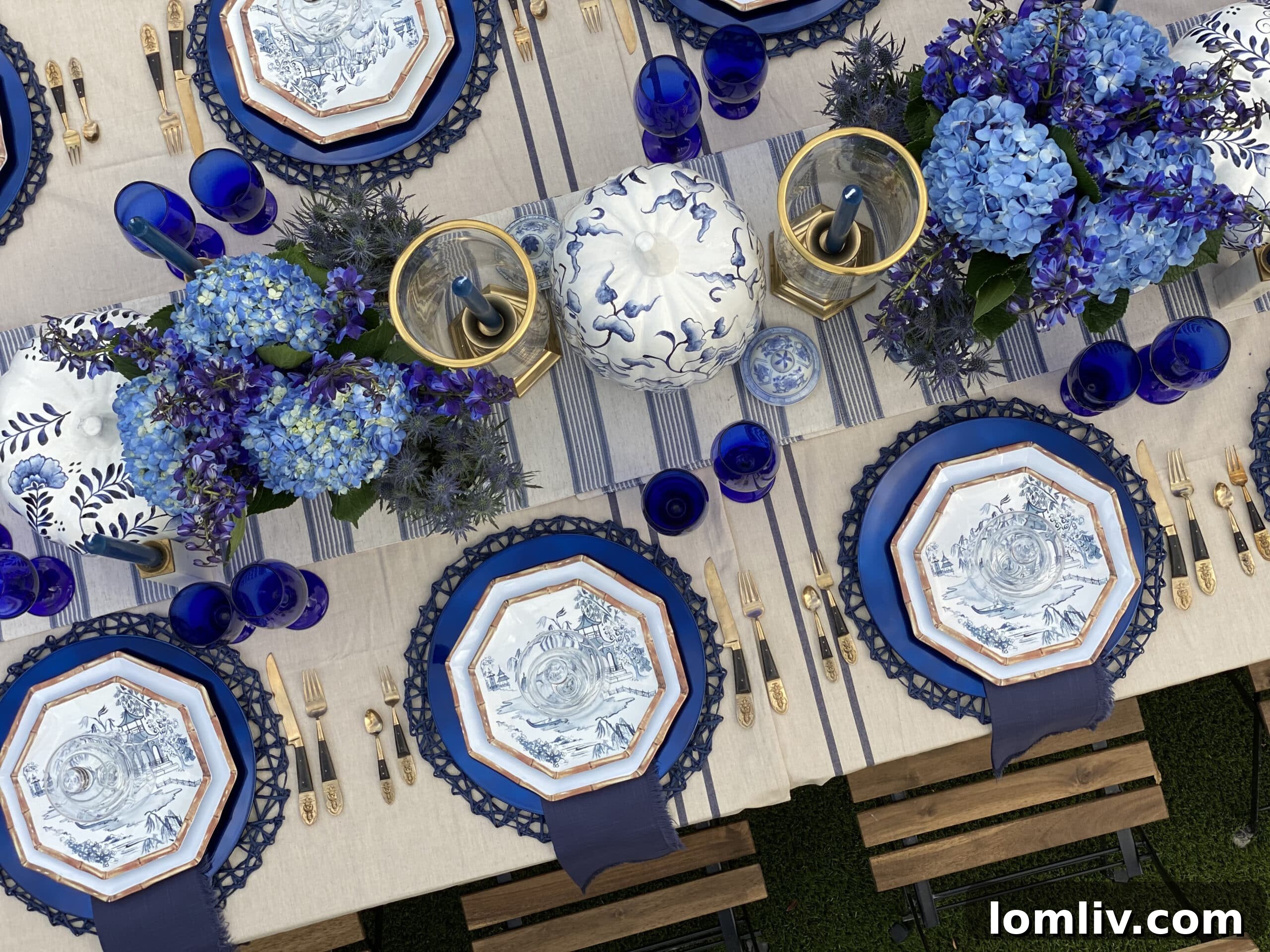 Two images showcasing stylish drinkware, one with elegant gold wine glasses and the other with a colorful assortment of glasses, adding flair to the table.