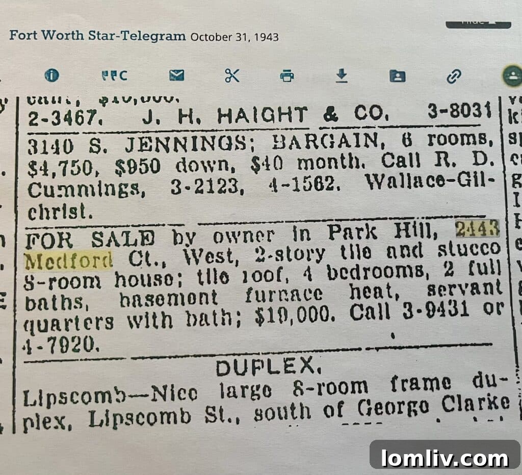 Kirk McDonald: From Dream Life to Dream House Sale in Park Hill 21 Historic Photo of 2443 Medford Court, Fort Worth - October, 1943