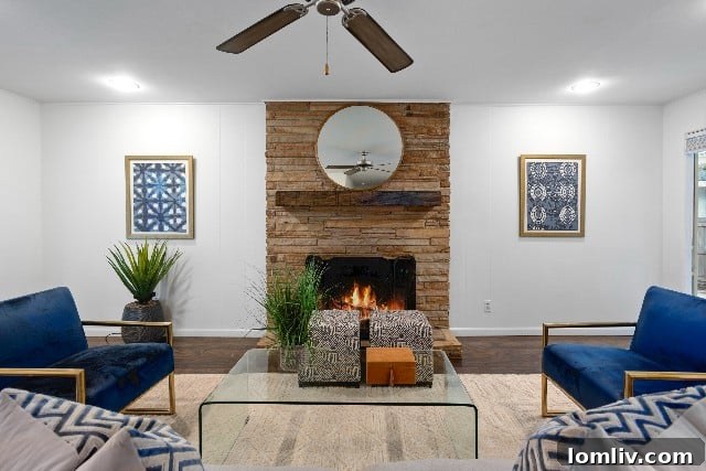 Comfortable interior space with a fireplace, perfect for a relaxing nap, especially during cooler weather