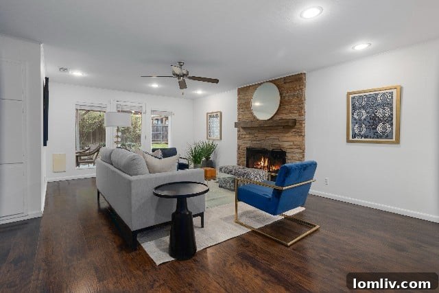 Cozy living room with a fireplace, ideal for relaxing after a holiday meal