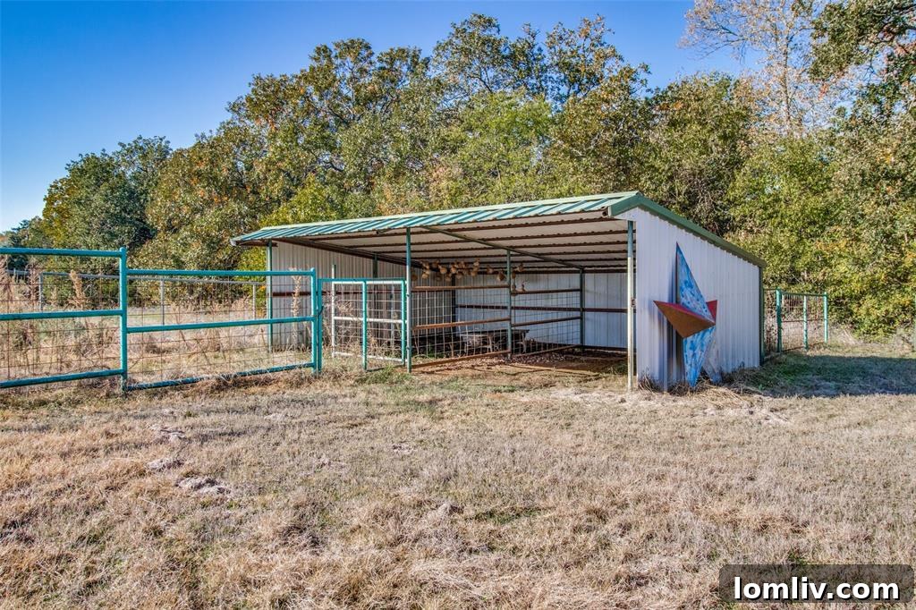Spacious and organized workshop, one of several auxiliary buildings on the property, providing ample room for hobbies, projects, and storage.
