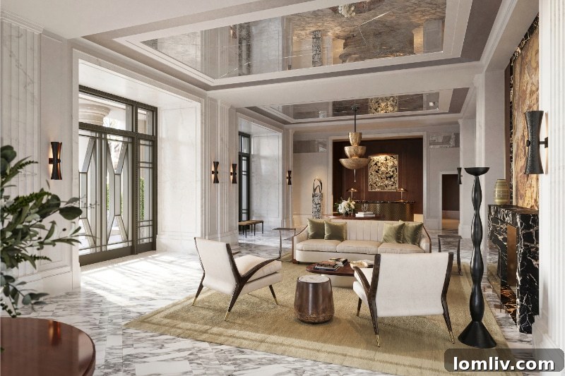 Conceptual rendering of Rosewood Residences Turtle Creek lobby interior