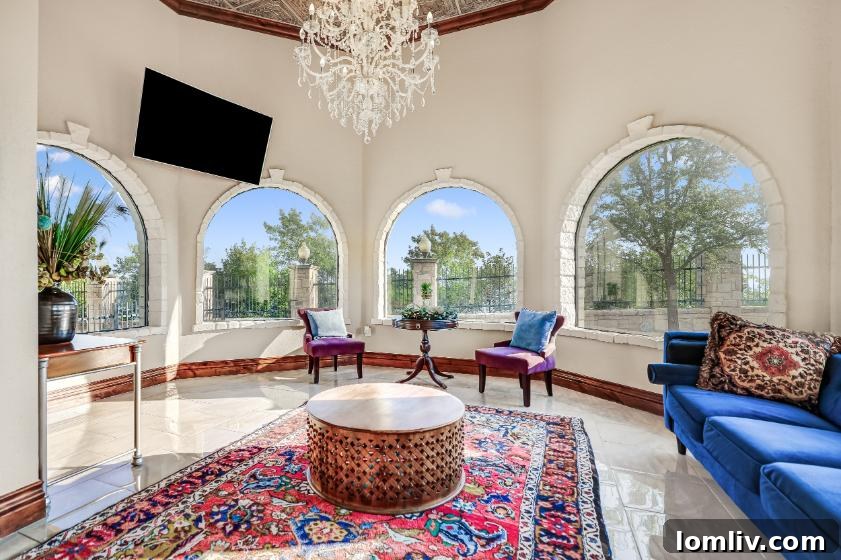 Lake Whitney's Parsons Castle A $5.5 Million Fairytale Ready for Its Next Chapter 10 A grand hall or common area within Parsons Castle, designed for relaxation and social gatherings.