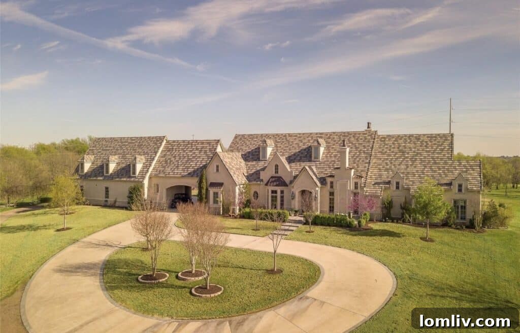 Fort Worth's Luxury Landscape: Expansive Estates Flourish in Texas' Fastest-Growing City 3 Luxurious living room with intricate wood A-frame ceilings in the Fort Worth farmhouse.