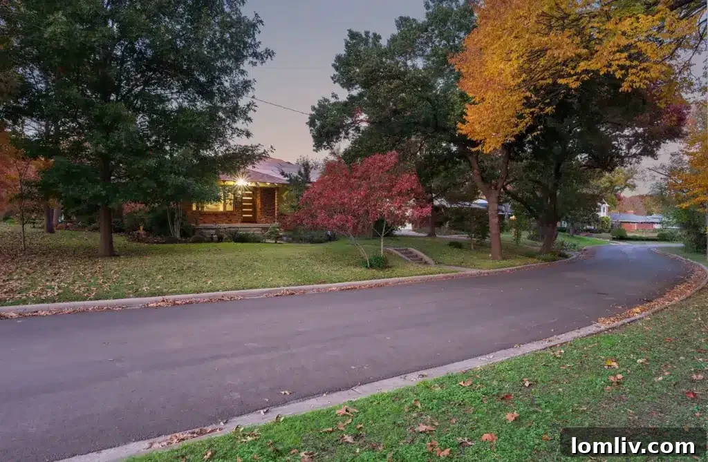 Wynnewood North Midcentury: A Tour of Its Irresistible Charms 10 Panoramic backyard view showcasing a sparkling pool, vast green lawn, and mature trees, highlighting the privacy of a corner lot.