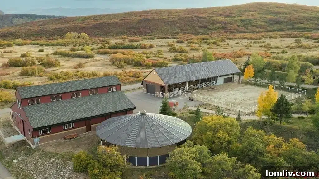 Aerial view showcasing the vast acreage of Wildflower Ranch, Durango.