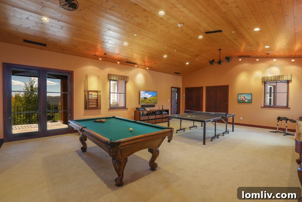 Game room with a wet bar at Wildflower Ranch, perfect for entertainment.
