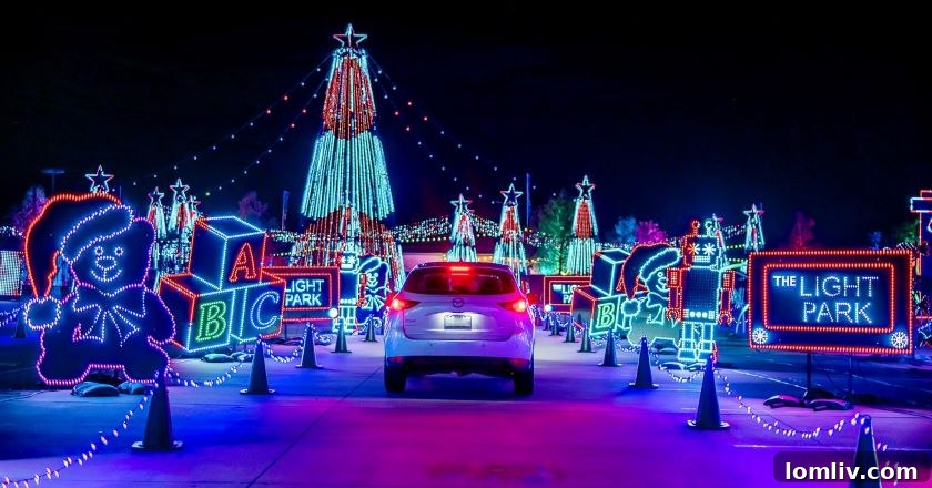 The Light Park, featuring colossal North Texas Christmas Light displays perfect for a drive-thru experience in Frisco and Arlington.
