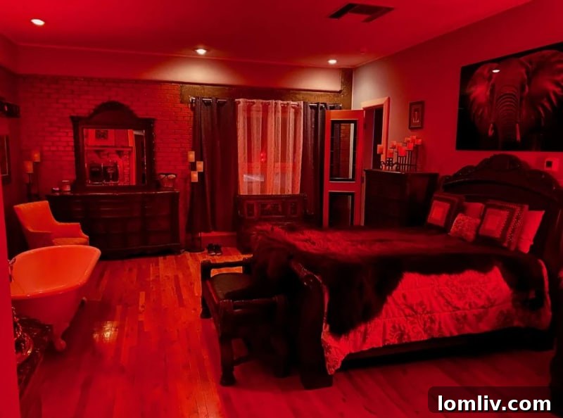 Bedroom with dark aesthetic and elegant bed frame