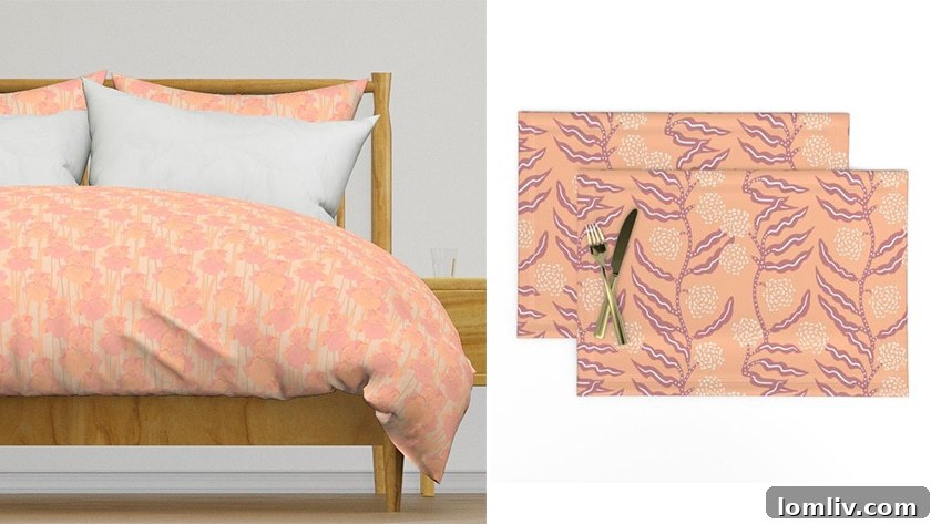 The 7 Hottest Designer Collabs: Pantone's Color of the Year and Beyond 6 Spoonflower x Pantone collection featuring unique wallpaper and fabric designs inspired by Peach Fuzz