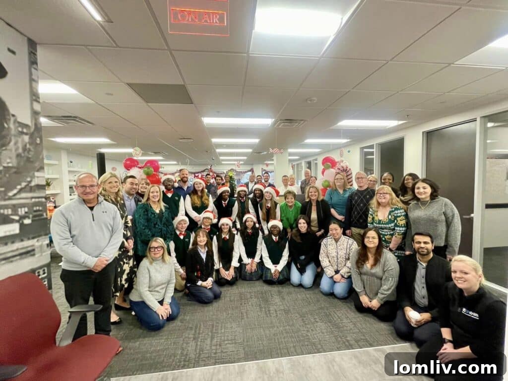 Happy Hill Farm Academy carolers perform at the Ebby Halliday Companies Home Office in Plano, spreading holiday cheer and fostering community spirit.