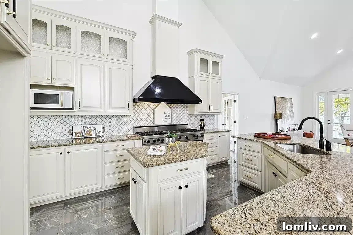 Kitchen with abundant cabinet space for dish storage