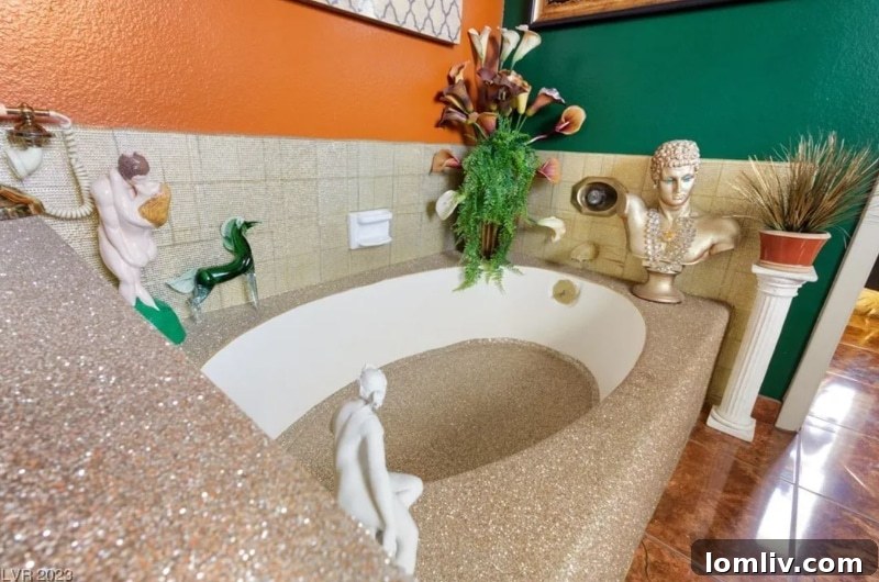 Master Bathroom with Unique Statues