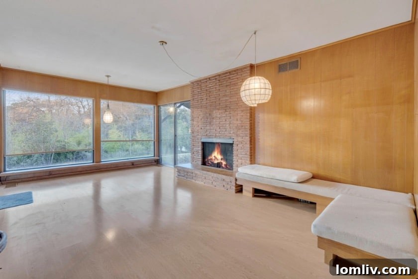 A different angle of the original linoleum flooring, highlighting its pristine condition