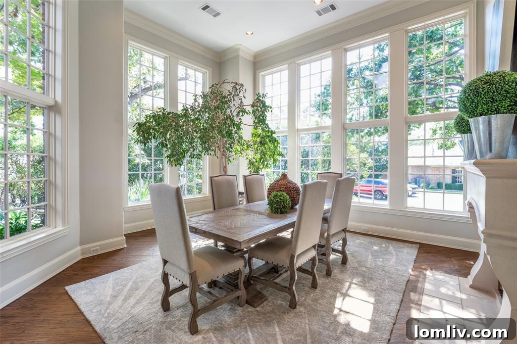 Dining room with walls of windows for natural light