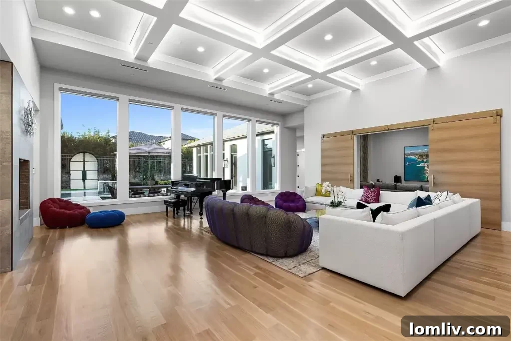 Elegant dining room with a unique chandelier and barrel vault ceiling.