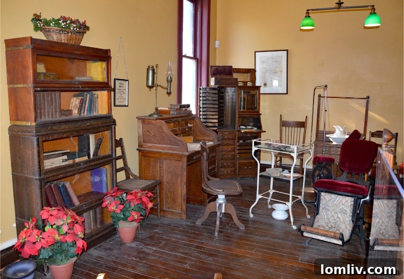 Waylon and Willie's Exit Leaves Dallas' Heritage Village in Limbo 10 Interior view of a dental office located at the back of a historic bank building in Old City Park, featuring vintage dental equipment. Photo by Mimi Perez.