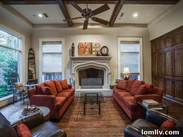 Spacious billiard room with library shelving and sliding ladder