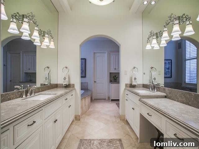 Luxurious walk-in closet with custom shelving and storage