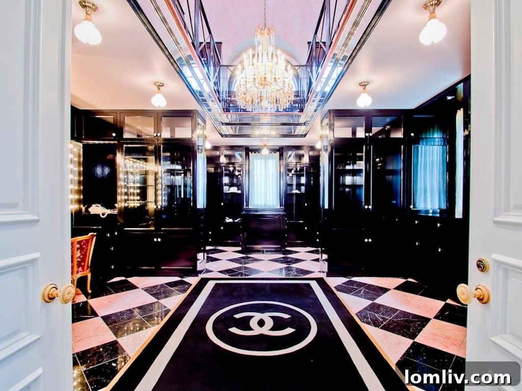 Two-story Chanel-style closet for her at Champ d'Or