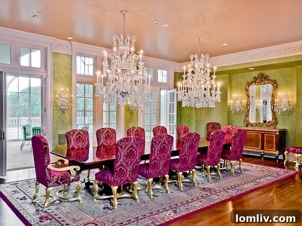 The grand formal dining room at Champ d'Or, ready for entertaining