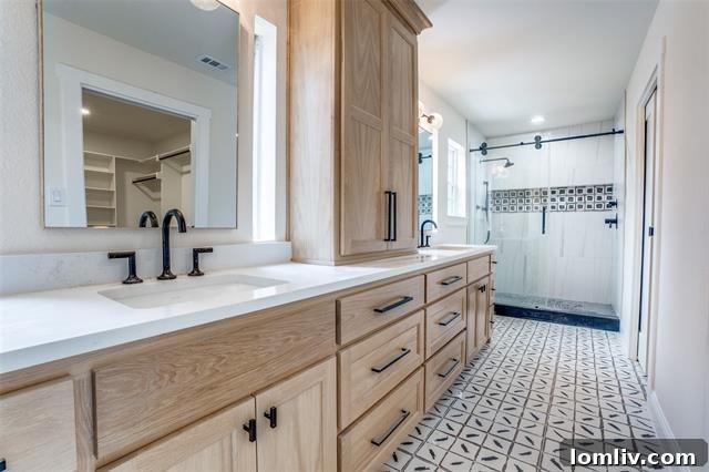 Another view of a remodeled bathroom, featuring contemporary fixtures
