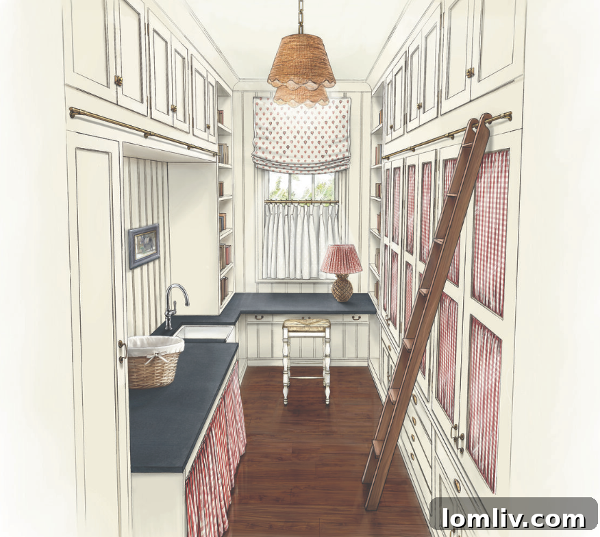 A rendering of Noel Pittman’s sophisticated Kips Bay laundry room design.