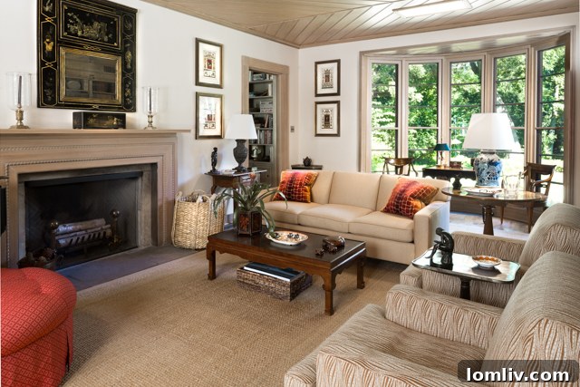 Living room fireplace with delicate beading detail