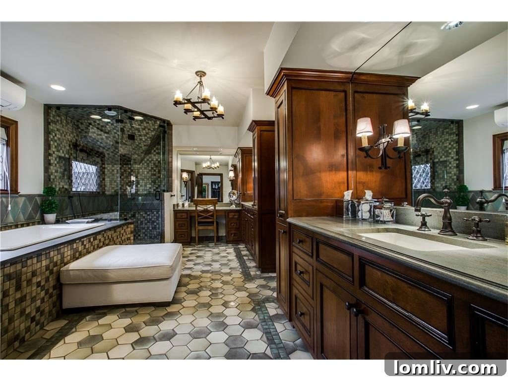 Luxurious master bathroom with modern fixtures and spacious design.