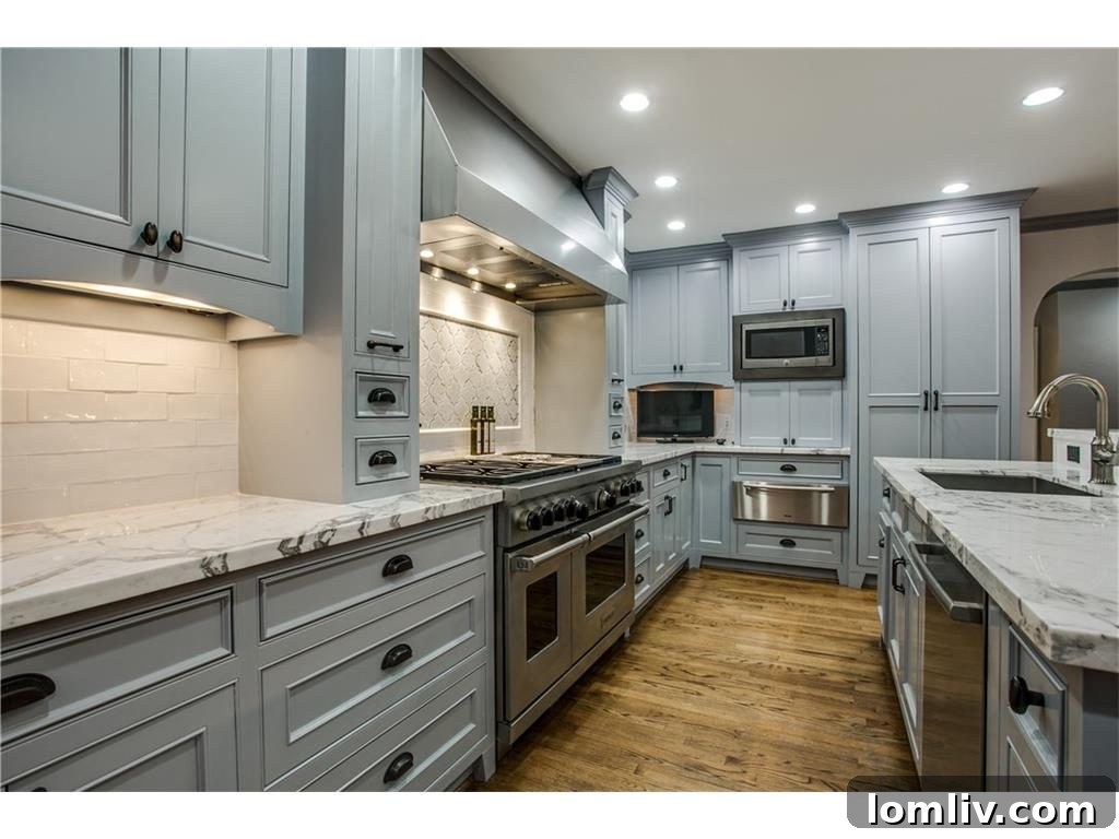 Kitchen island and seating area in the beautifully designed Lakewood Estate.
