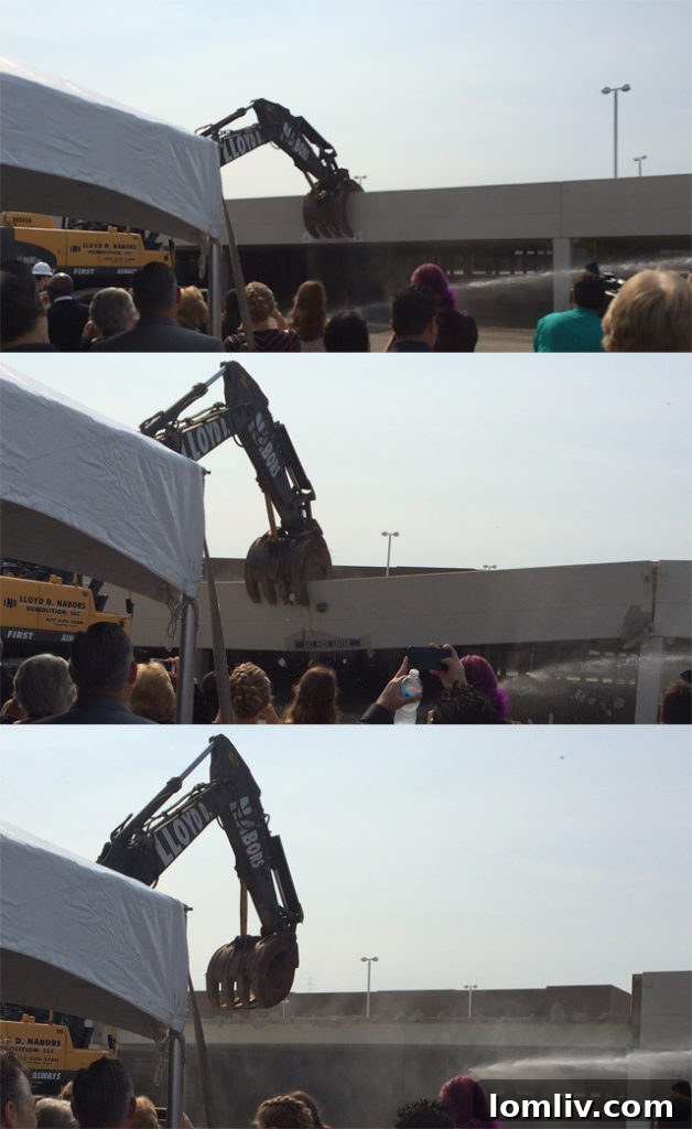 Demolition begins at the Dallas Midtown site, marking the start of a major urban revitalization project.