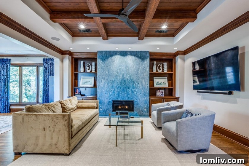 Elegant Study with Azul Do Mar Marble Fireplace and Golf Course Views