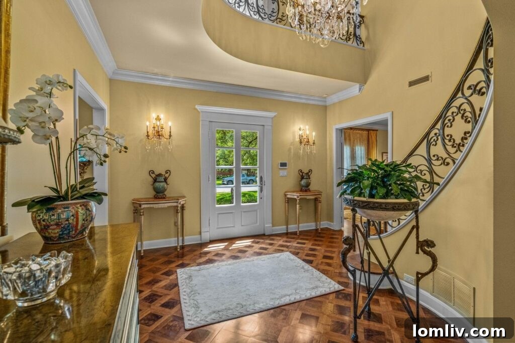 Elegant Winding Staircase and Parquet Flooring in Ridglea Home