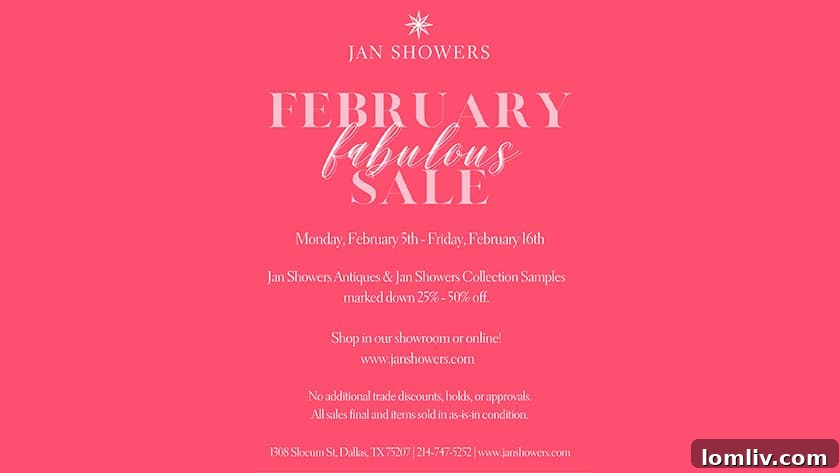 A display of exquisite furniture and decor during a Jan Showers showroom sample sale.