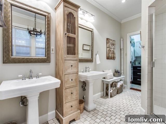 Bathroom featuring vintage-style tile and vanity