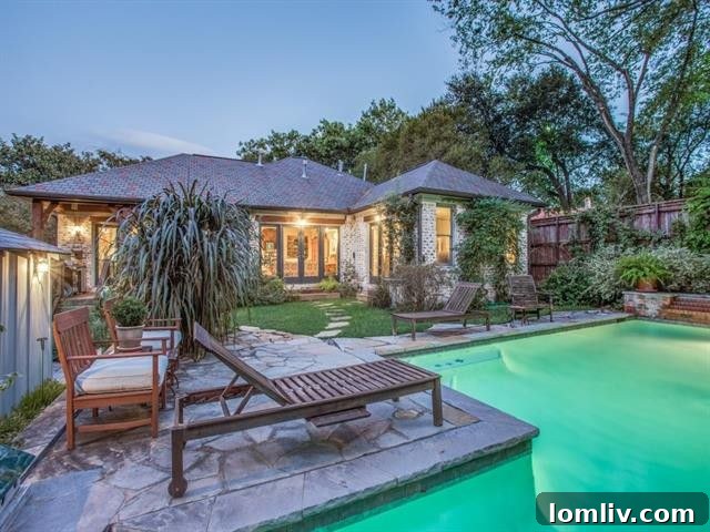 Lush greenery and mature trees surrounding the property