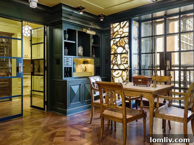 Exquisite built-in shelving and desk area, showcasing bespoke design
