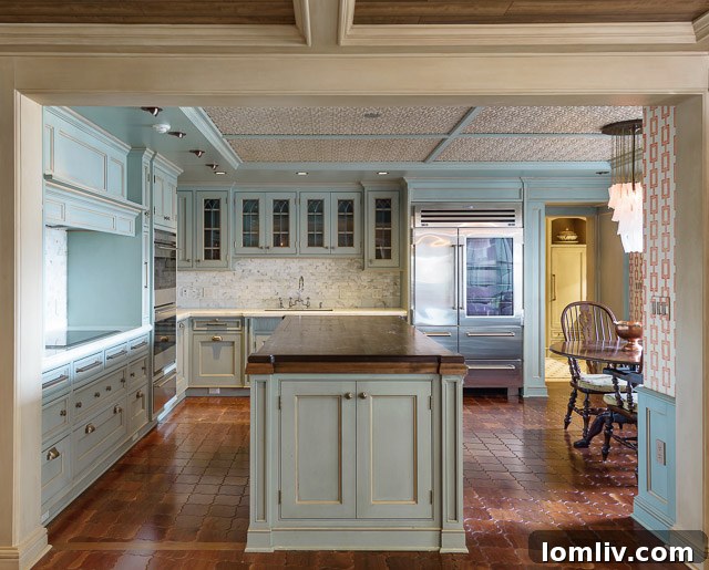 Detailed shot of the kitchen island with marble counter and sophisticated design