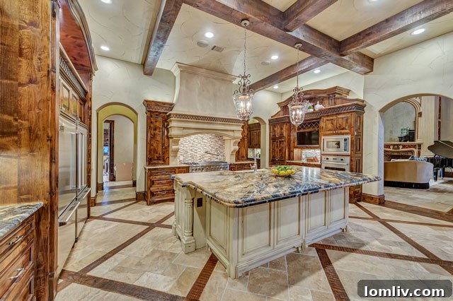 State-of-the-art gourmet kitchen with high-end appliances, large island, and custom cabinetry.