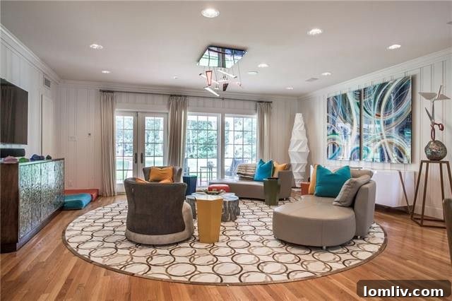 Comfortable second family room featuring a fireplace and informal dining space