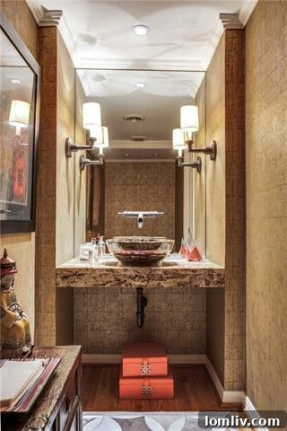 Elegant downstairs powder room, perfectly appointed for guests