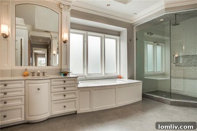 Newly updated master bathroom with spacious walk-in shower and jetted tub