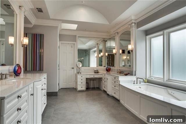 Stylish built-in vanity in the luxurious master bathroom
