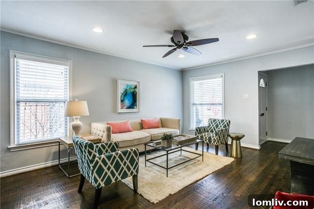 Bright Living Room with Hardwood Floors and Natural Light