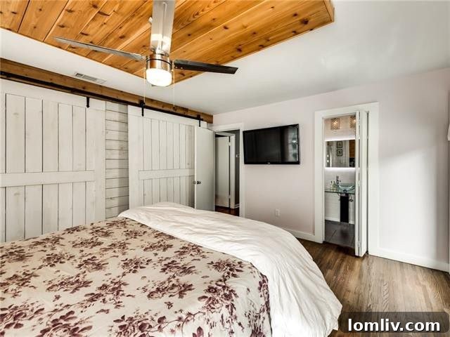 Master Bedroom Barn Door Closets and Wood Accents