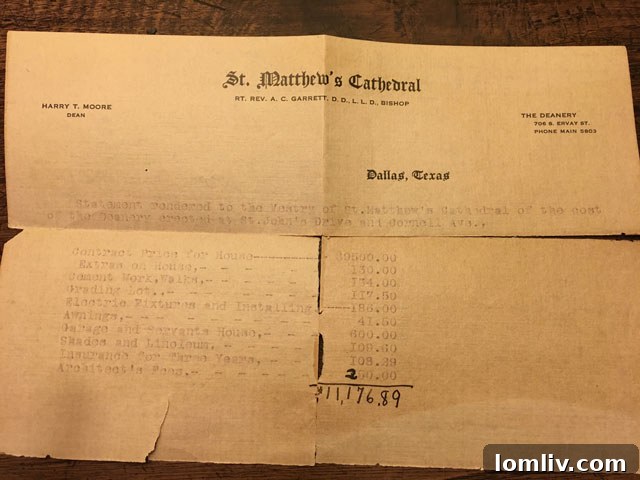 The original bill of sale for 3621 Cornell Avenue, a historical document.