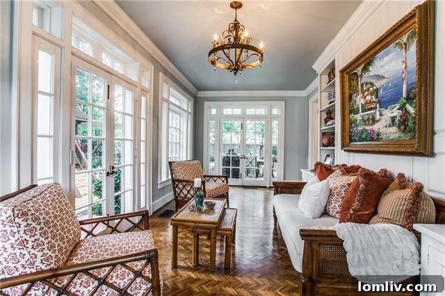 The sunroom of 3621 Cornell Avenue, featuring exquisite inlaid pecan floors.