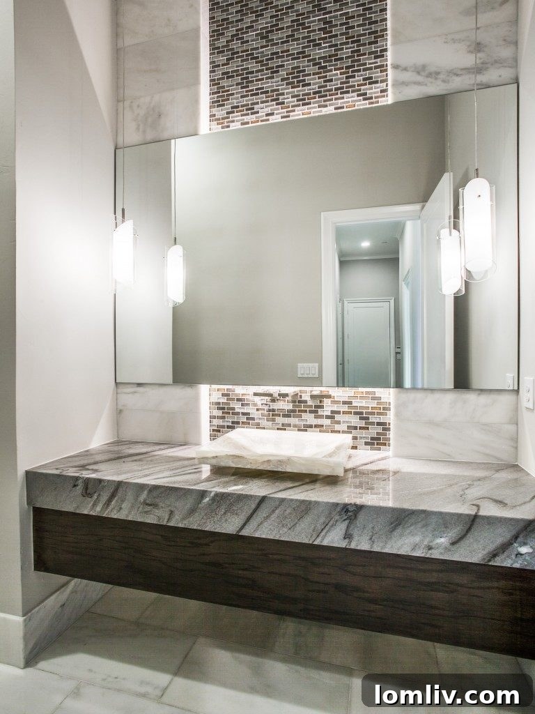 Elegant Powder Room with Unique Onyx Sink in Luxury Dallas Home