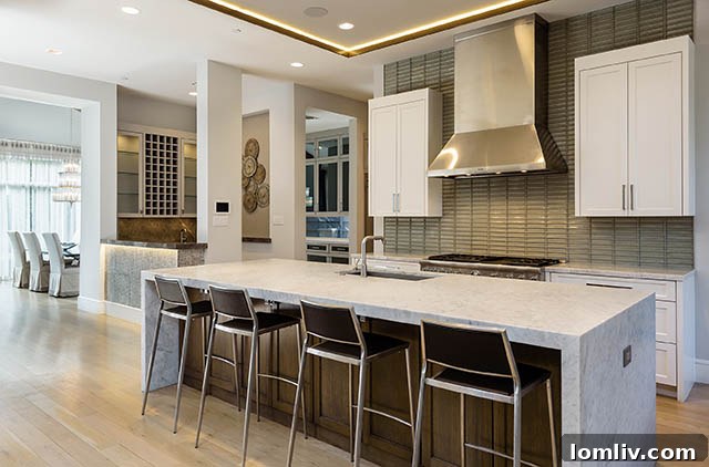 Gourmet kitchen with waterfall island