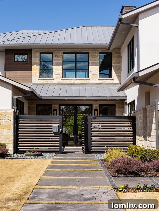 Private courtyard entrance with architectural wall
